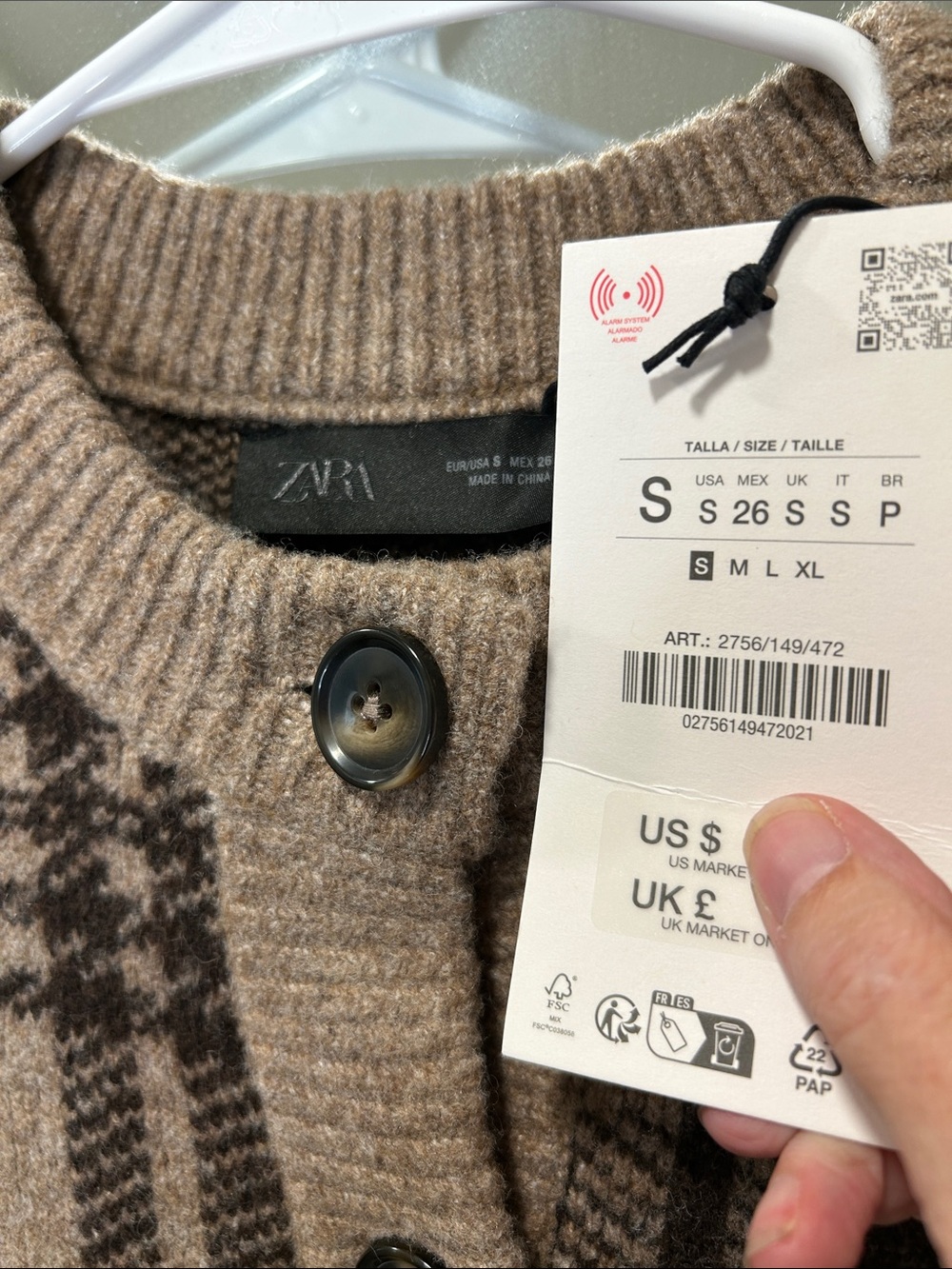 Viral ZARA Plaid Knit Button Cardigan Sweater - Brown & Beige - Picture 2 of 5